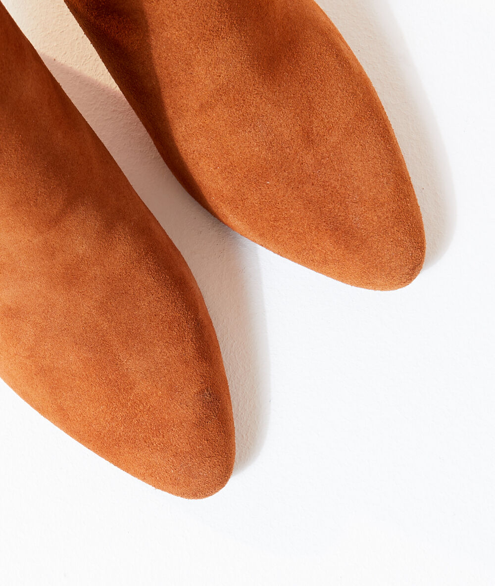 Botines con tacón, efecto ante c.camel.