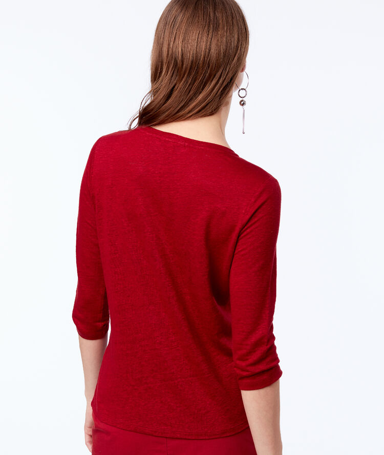 Camiseta cuello tunecino 100% lino rojo.