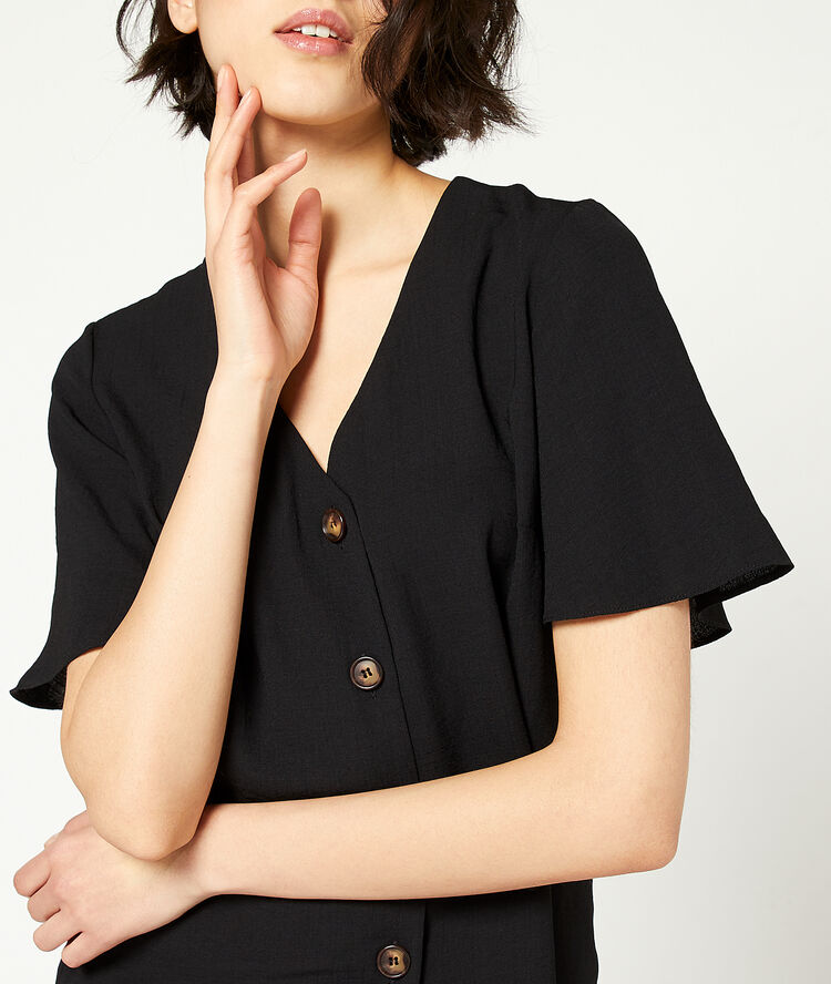 Blusa lisa con botones negro.