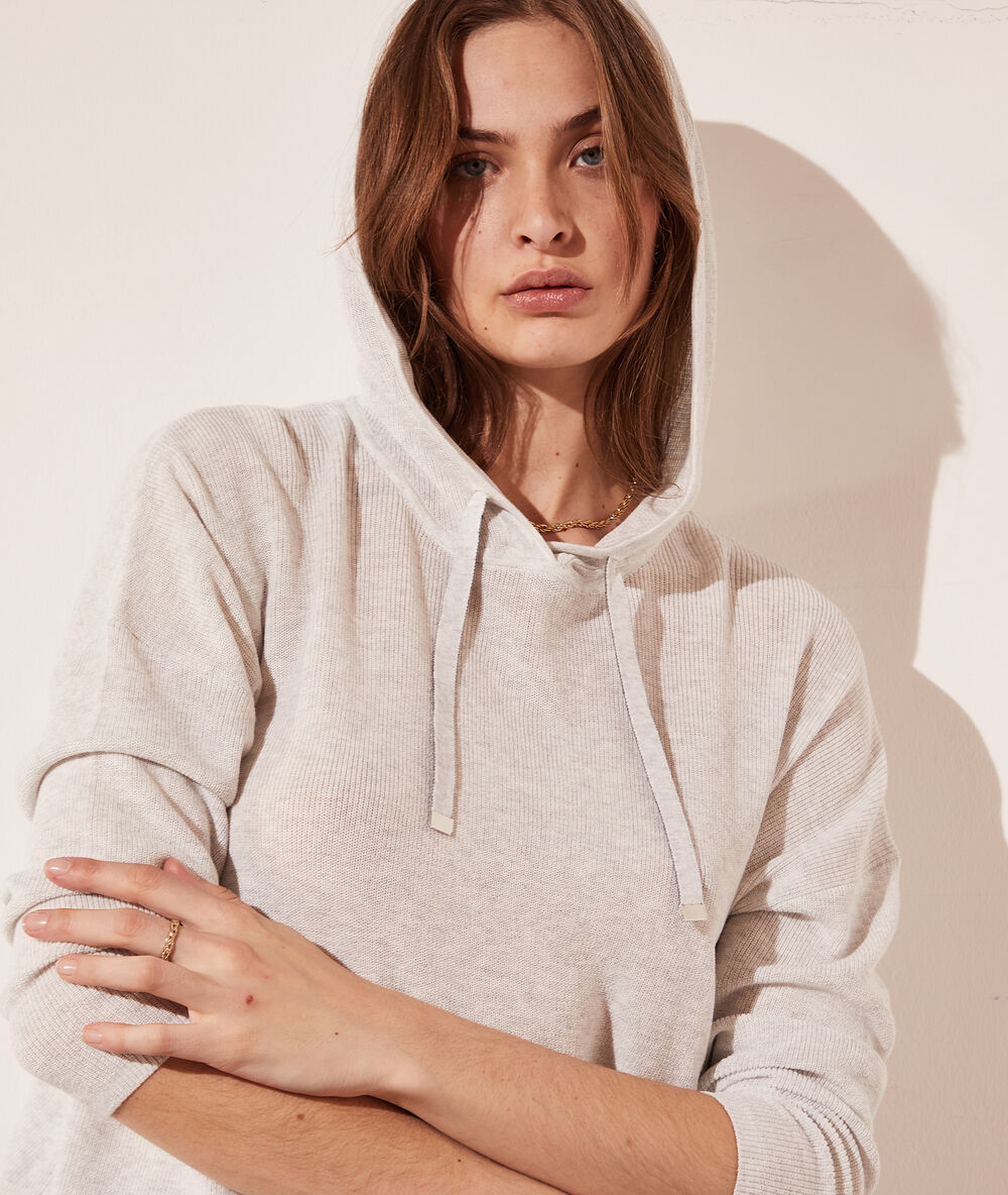 Sudadera con capucha de punto c.gris jaspeado.