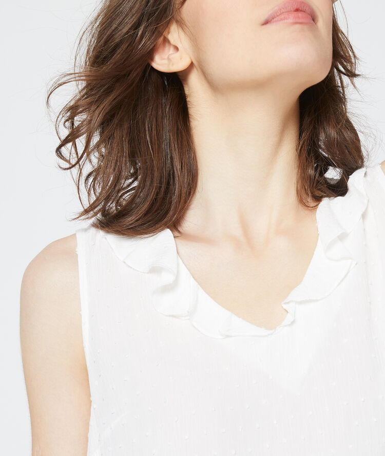 Top de cuello con volantes crudo.