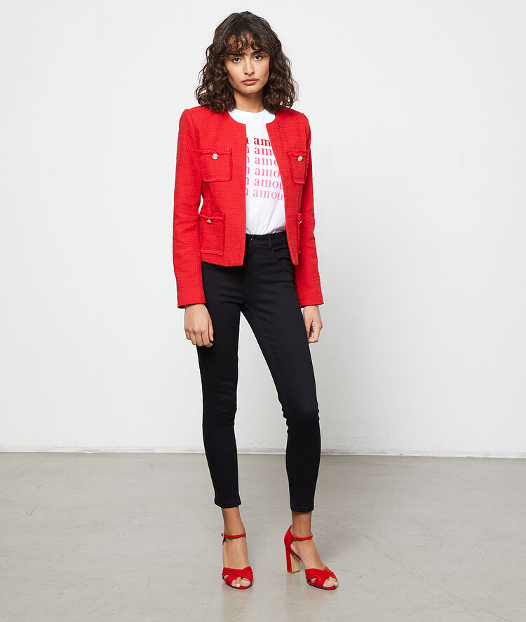 Chaqueta de sastre efecto tweed carmín.