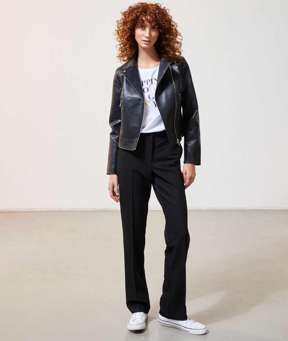 Chaqueta biker efecto piel negro.