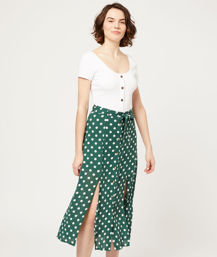Falda midi estampado de lunares turquesa.