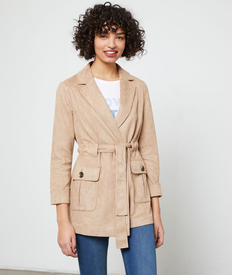 Trench corto efecto ante c.camel.