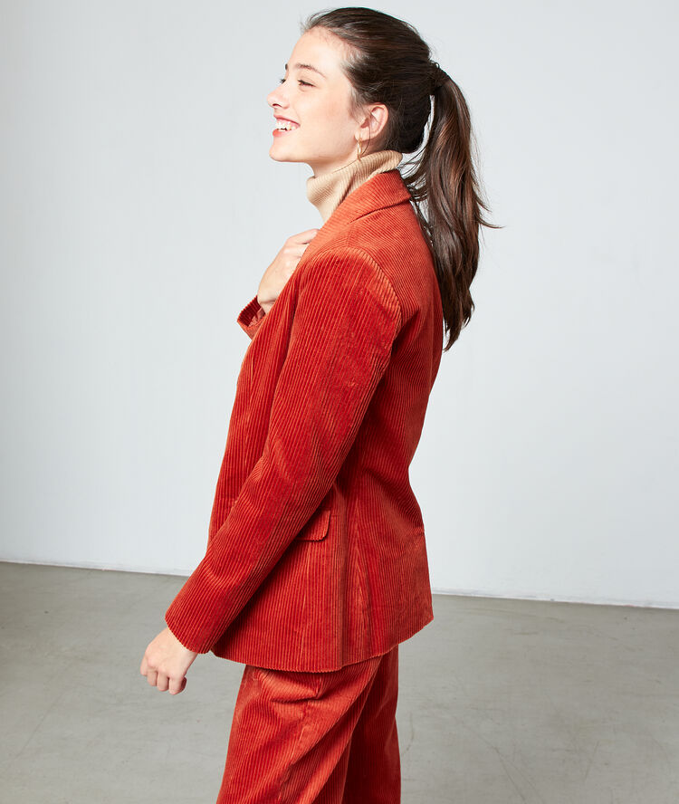 Chaqueta de pana acanalada rojo.