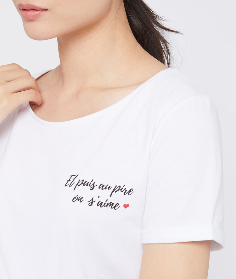 Camiseta ‘et puis au pire on s’aime’ de algodón blanco.