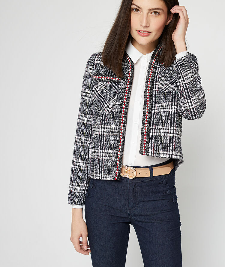 Chaqueta de sastre efecto tweed negro.