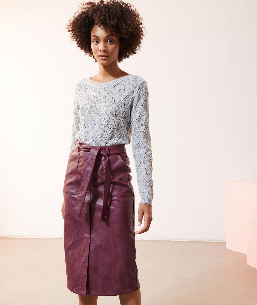 Pull maille pointelle noué au dos gris chine.