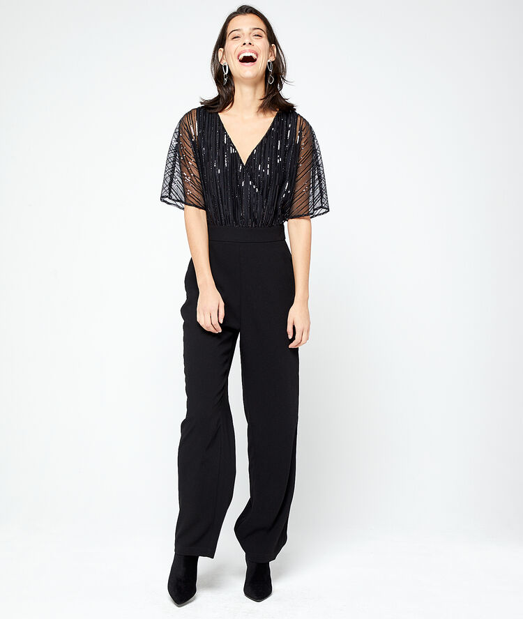 Mono cruzado con lentejuelas negro.