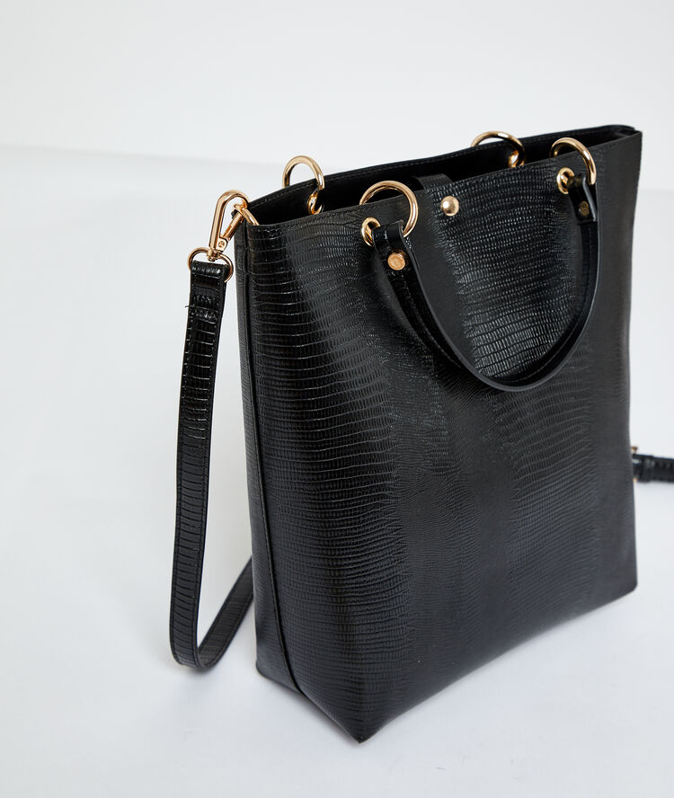 Bolso capazo efecto serpiente negro.