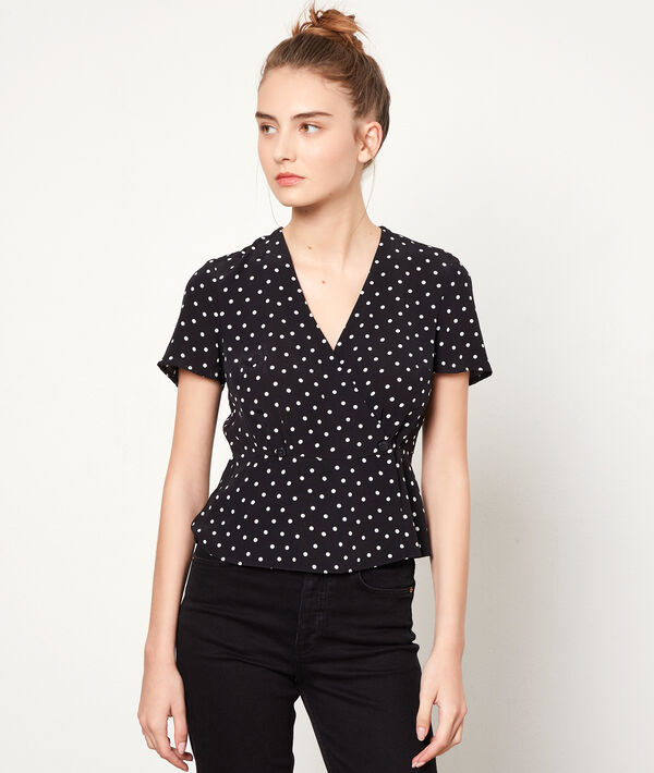 Blusa escote cruzado estampado lunares Blusa escote cruzado estampado lunares