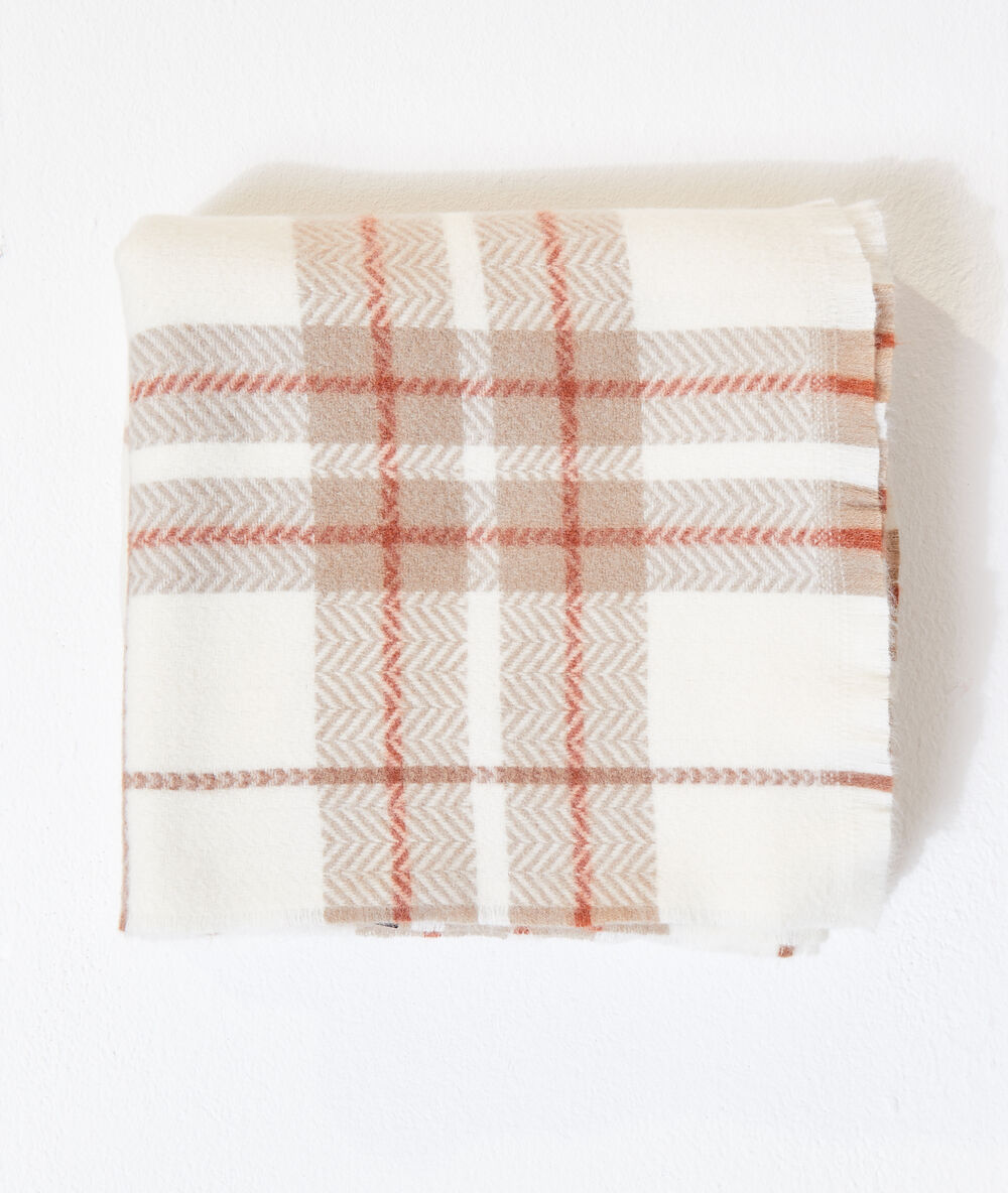 Bufanda plaid estampado de cuadros crudo.