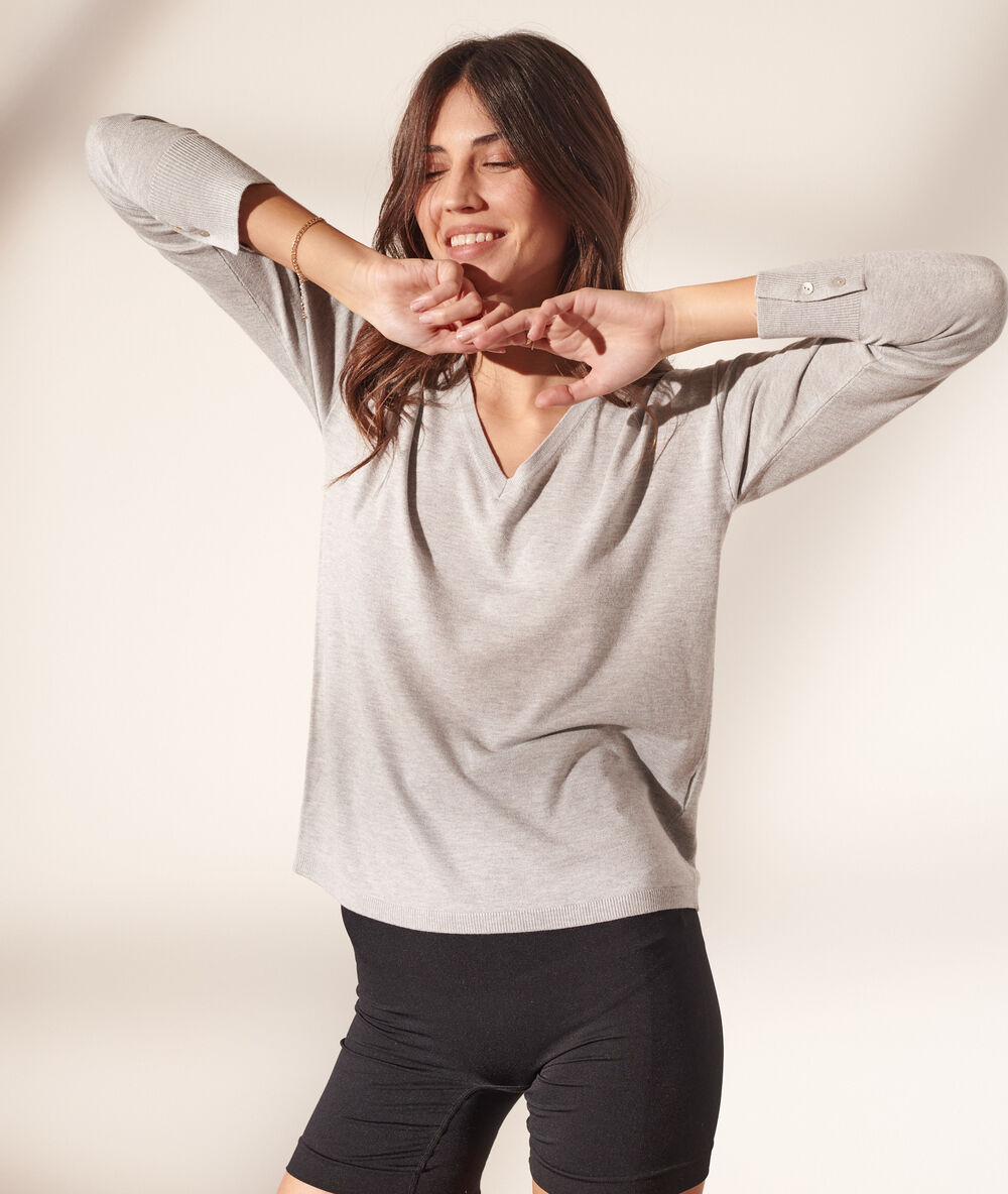 Jersey de punto fino c.gris jaspeado.
