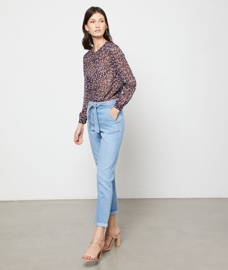 Blusa efecto transparente azul marino.