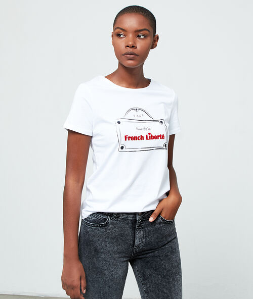T-shirt à message "rue de la french liberté" blanc.