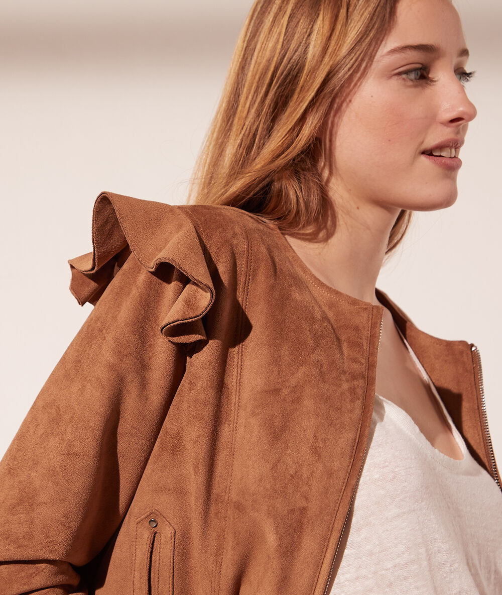 Chaqueta de ante con volantes c.camel.