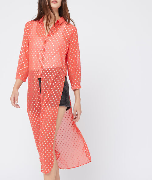 Camisa transparente rojo.