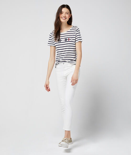 Pantalón vaquero pitillo 7/8 blanco.