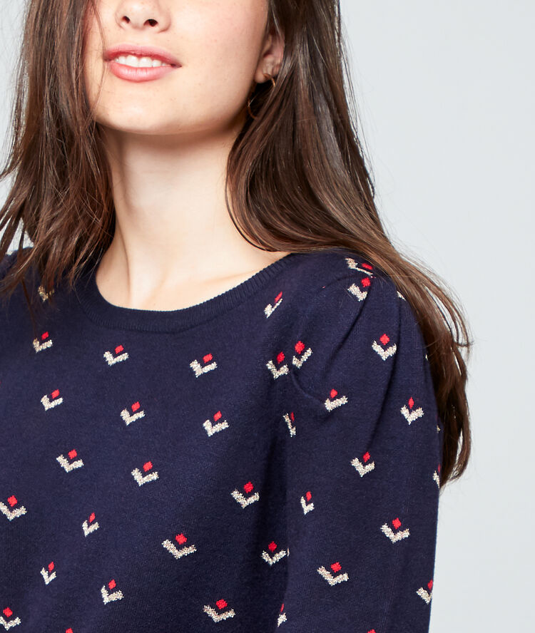 Suéter estampado punto fino azul marino.