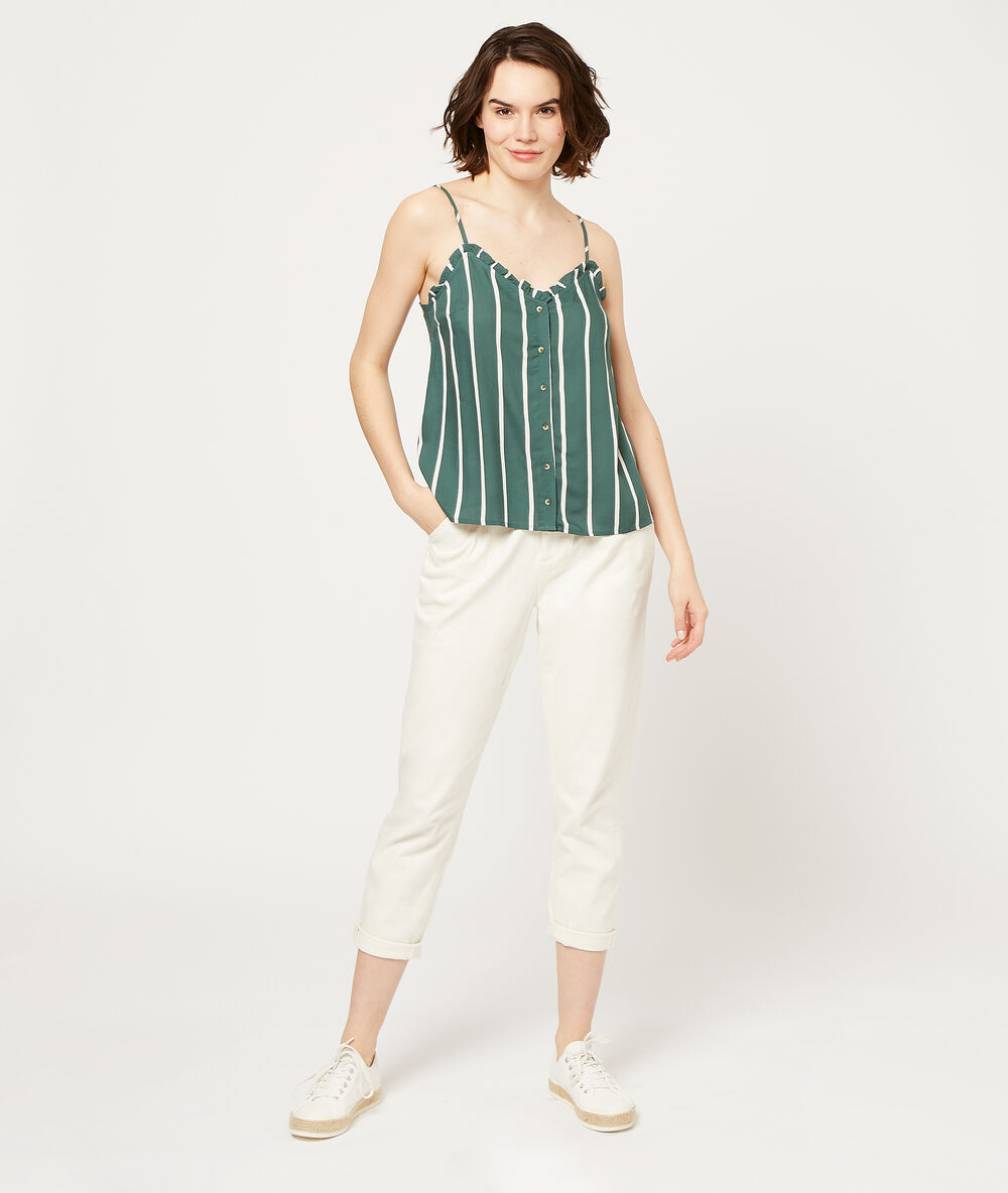 Top de tirantes estampado de rayas turquesa.