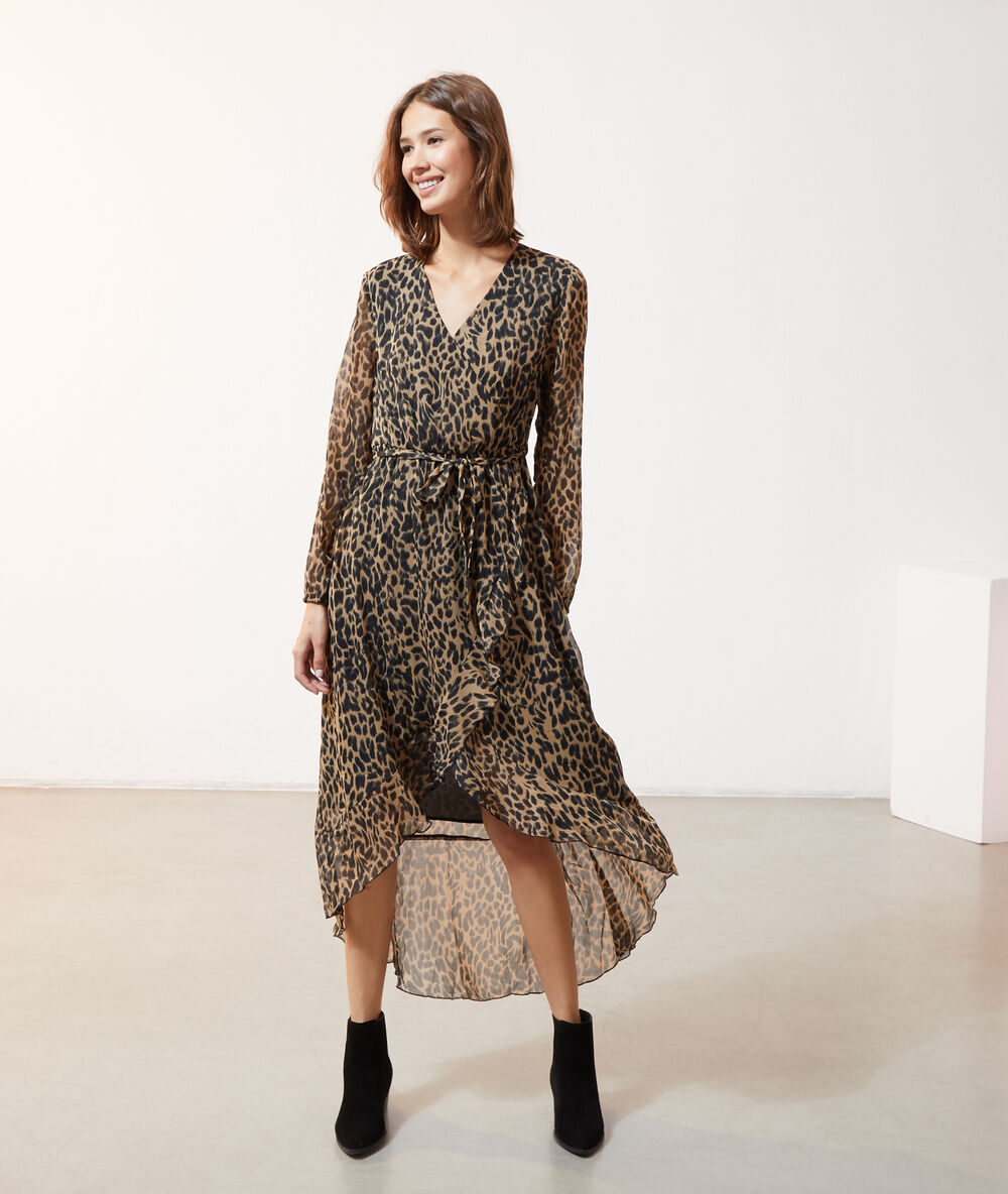 Vestido largo estampado leopardo canela.