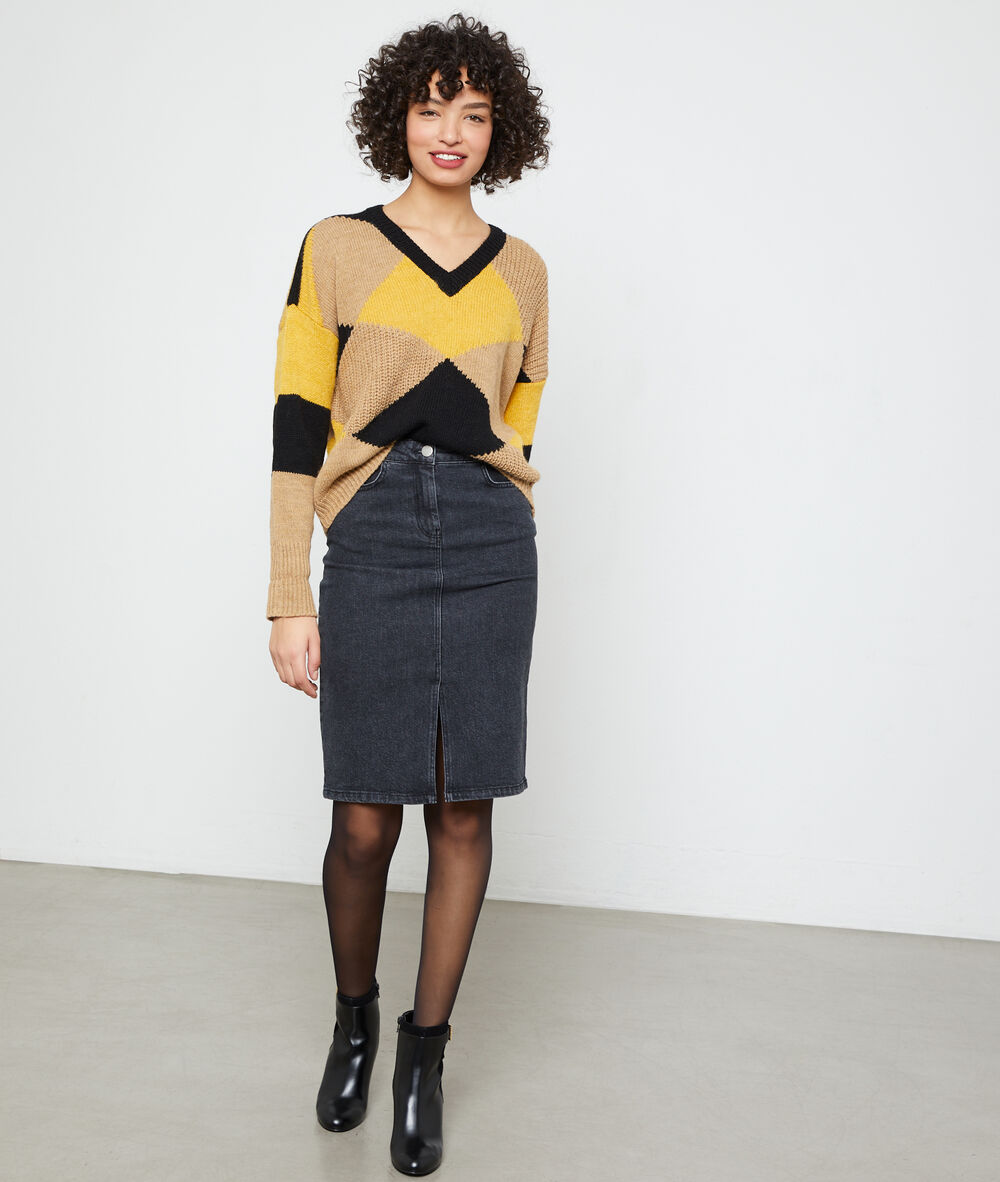 Falda vaquera con apertura negro.