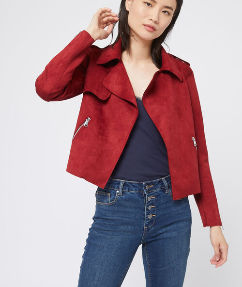 Chaqueta biker efecto ante granate.