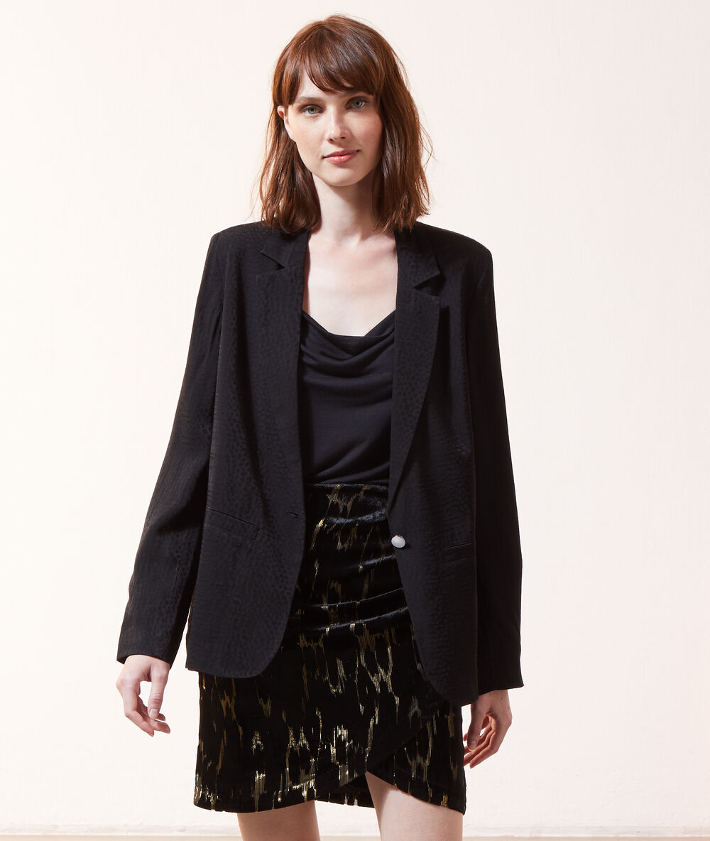 Veste droite jacquard noir.
