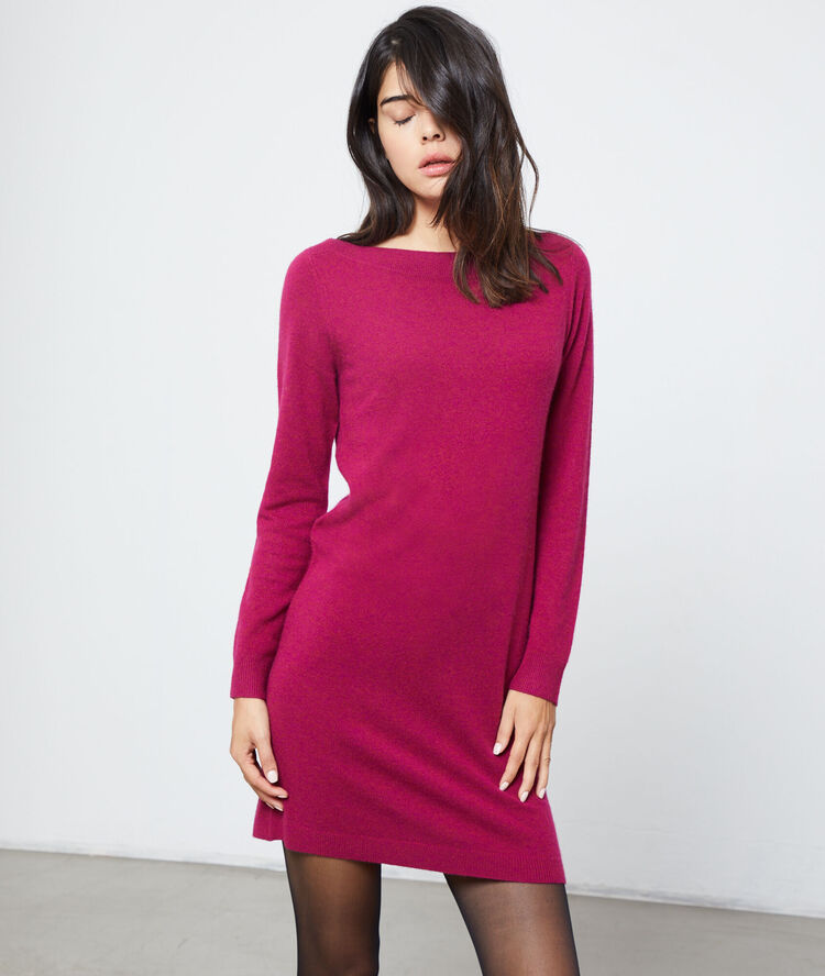 Vestido suéter de cachemira púrpura.
