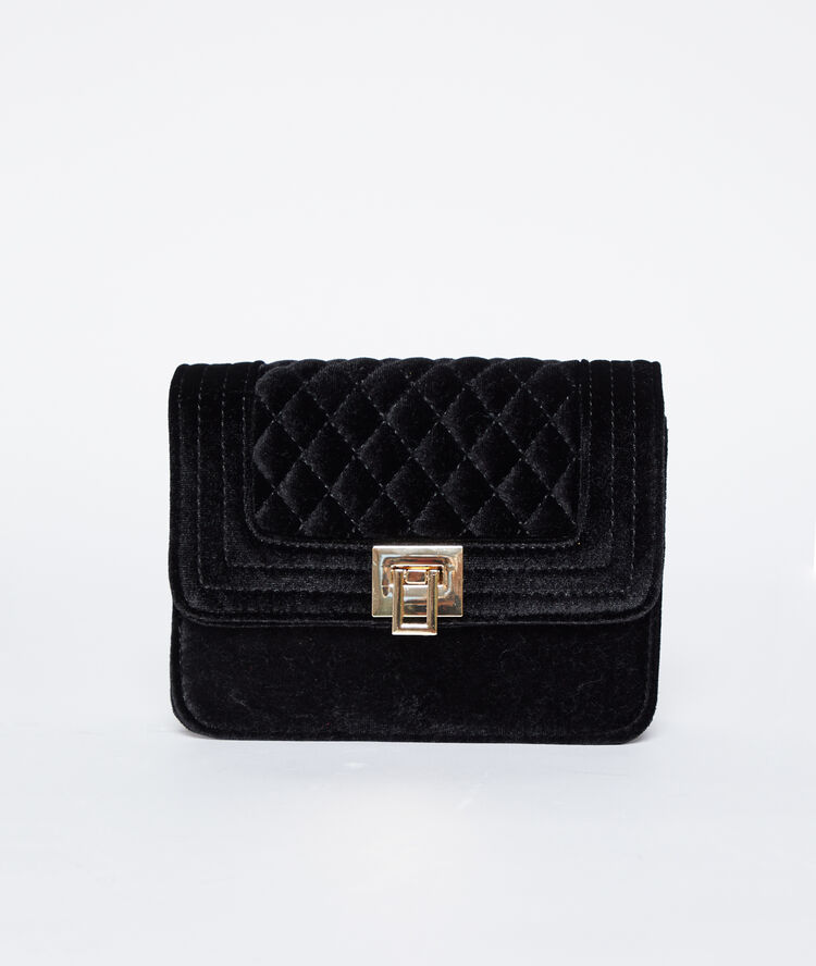 Bolso metalizado efecto terciopelo negro.
