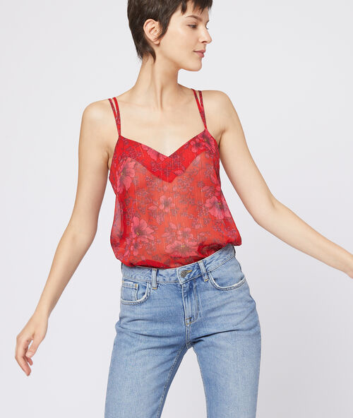 Top tirantes estampado floral rojo.