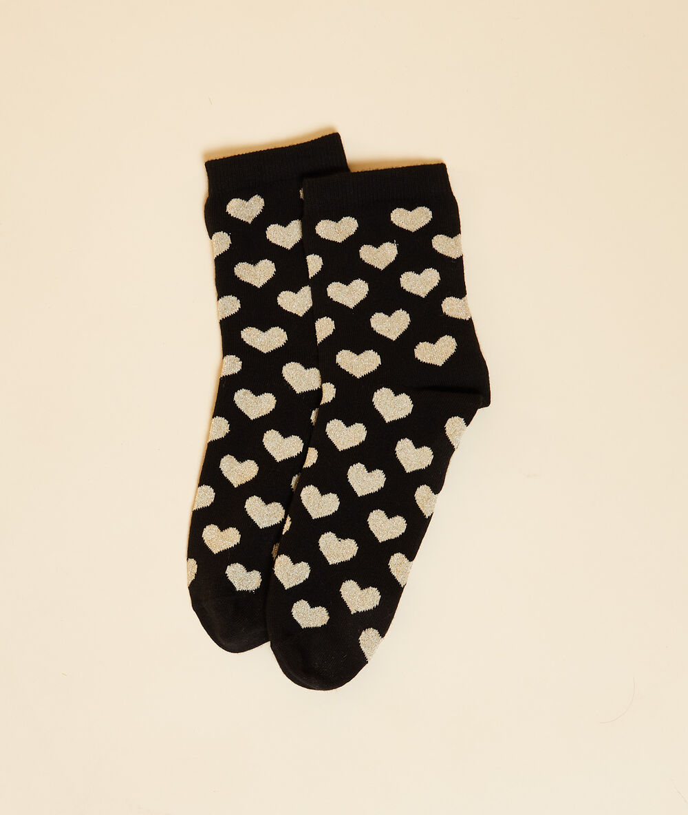 Calcetines estampado corazones negro.
