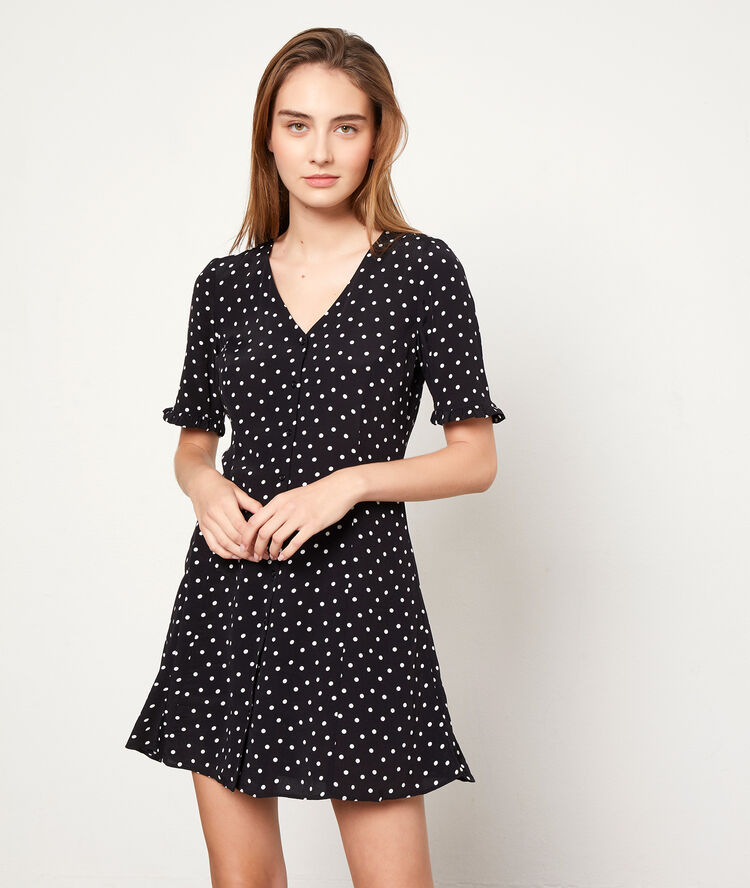 Vestido estampado de lunares negro.