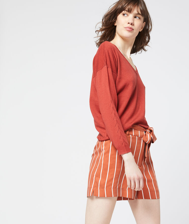 Short a rayas en tencel naranja.