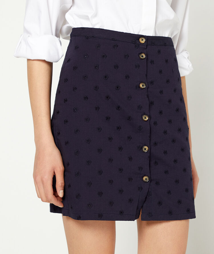 Falda con botones guipur azul marino.