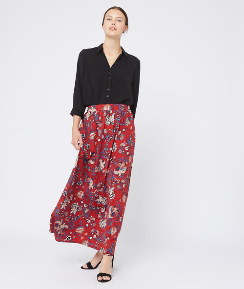 Falda larga estampado floral tomate.