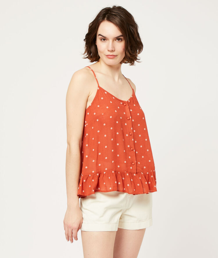 Top estampado de lunares tomate.