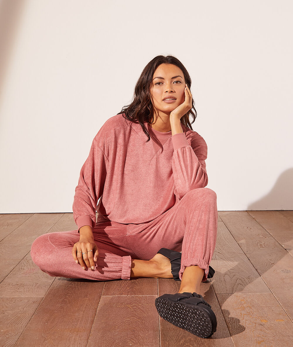 Sudadera tejido esponja rosa viejo.