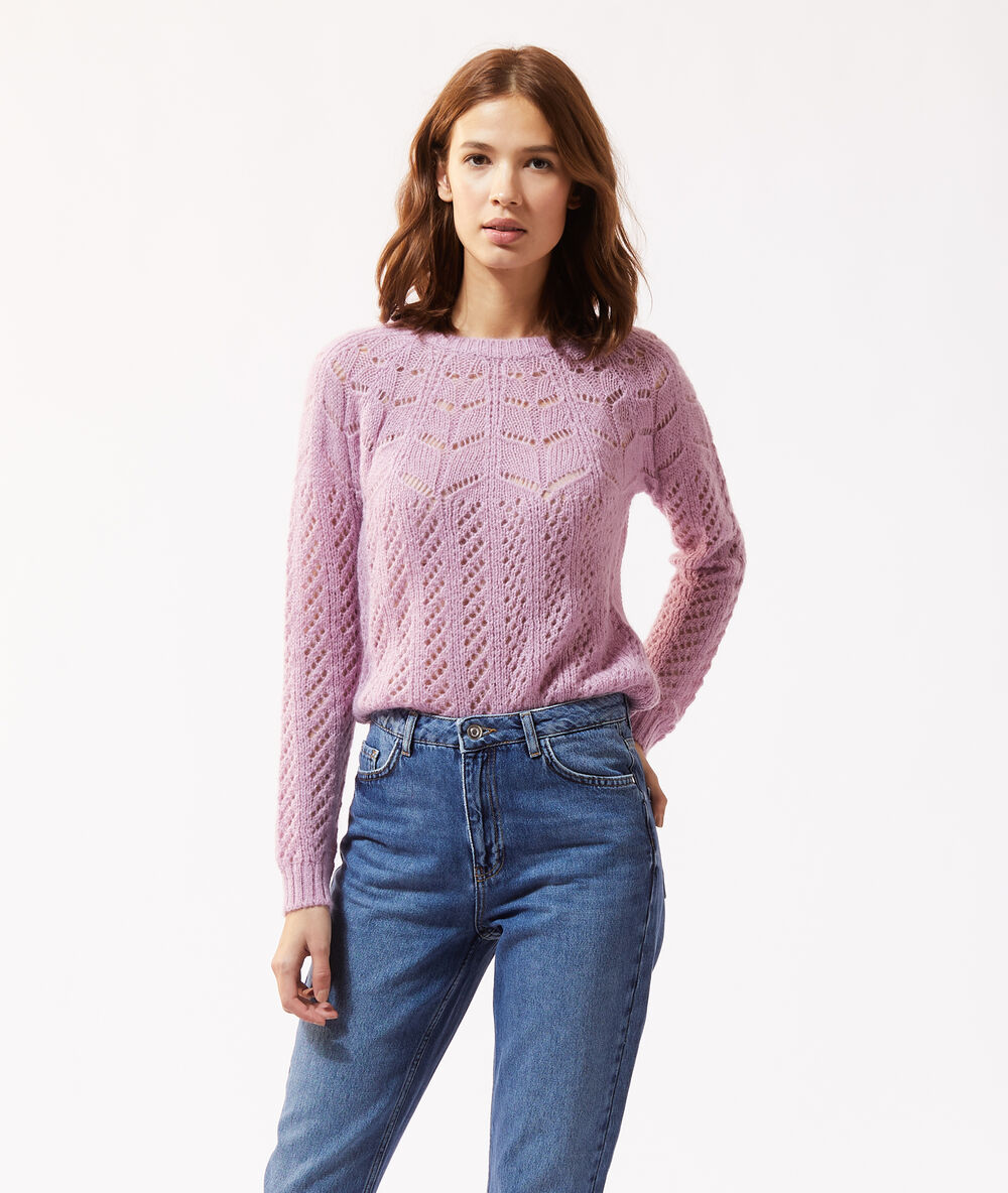 Pull maille pointelle violine.