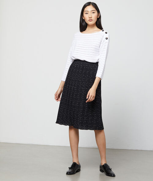 Falda midi plisada estampado de lunares negro.
