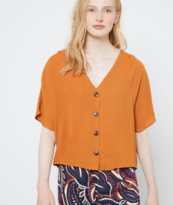 Blusa cuello en V abotonada Blusa cuello en V abotonada
