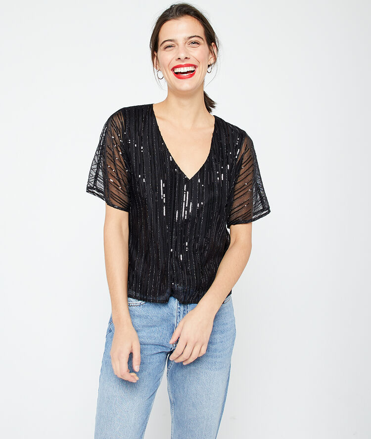 Top de lentejuelas negro.