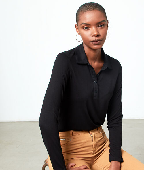 Polo de manga 3/4 de algod&oacute;n negro.