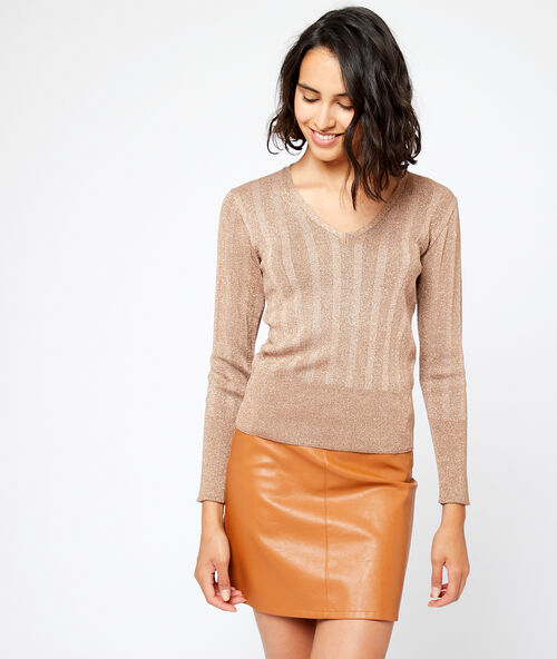 Su&eacute;ter cuello en v metalizado c.camel.