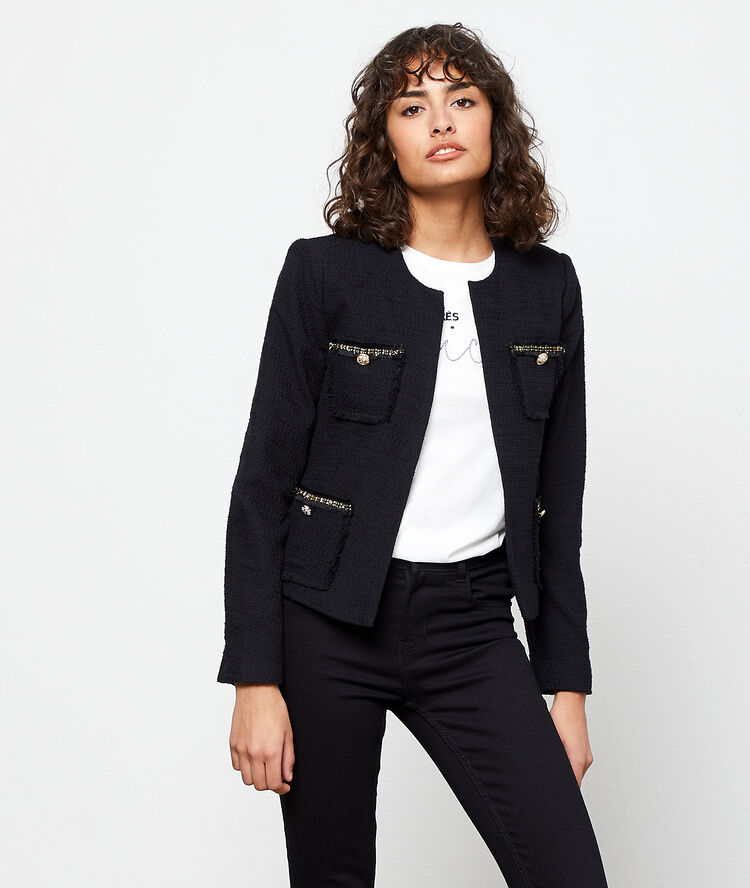 Chaqueta de sastre efecto tweed negro.