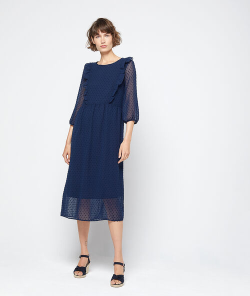 Vestido largo de plumetis azul.