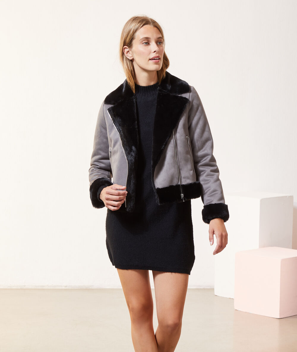 Chaqueta biker dos texturas c.gris jaspeado.