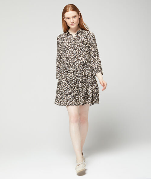 Vestido camisero con estampado de leopardo c.beige.