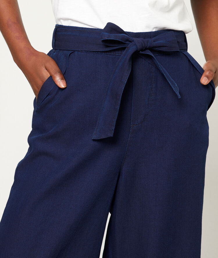 Pantalón ancho anudado lazada índigo.